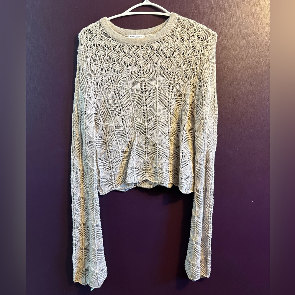 Brave Soul Tan Crochet Knit Top